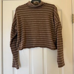 Madewell Striped Brown Cropped Turtleneck Tshirt
